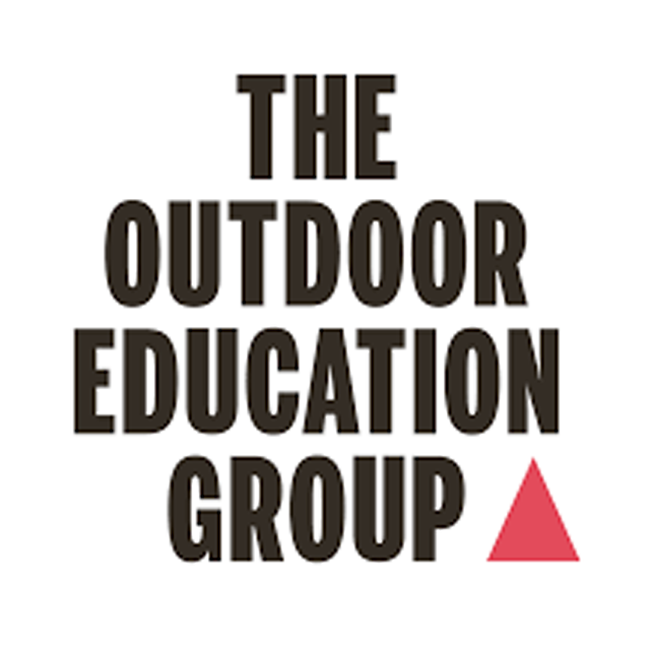Logo of The Outdoor Education Group with a red triangle on a white background